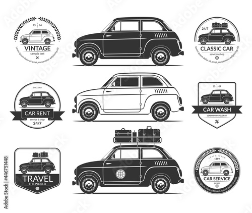 Set of small classic car silhouettes in vintage style