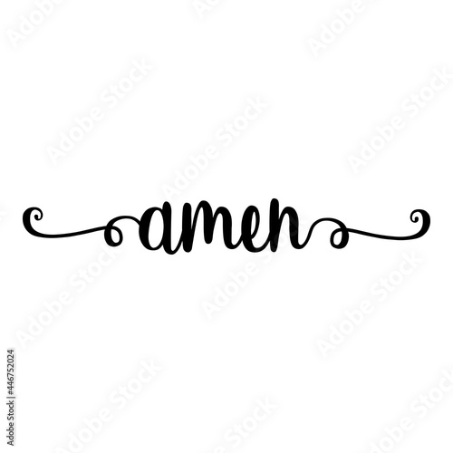 Banner con texto manuscrito amen escrito a mano con florituras en color negro