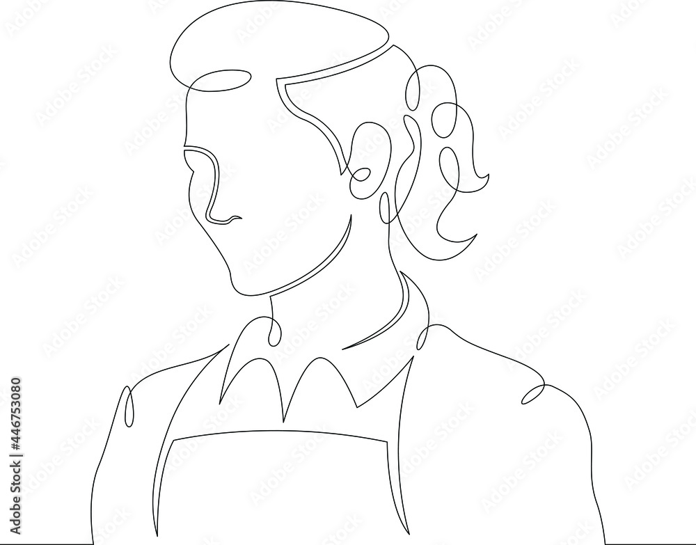 One continuous line
Female character professional waiter steward staff.
One continuous drawing line logo isolated minimal illustration.