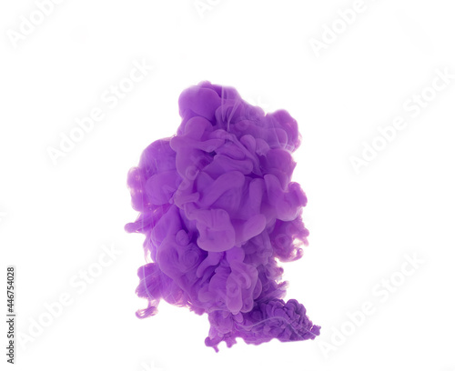dissolving clouds of purple ink in water on a white background.