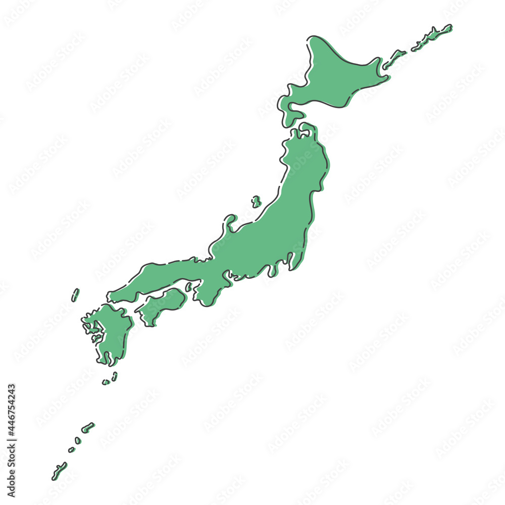 かわいい手書きの日本地図 シンプルで見やすい日本列島 版ズレしたようなゆるい塗りとやわらかな黒線 Stock Vector Adobe Stock