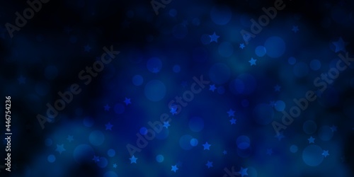 Dark BLUE vector pattern with circles, stars.