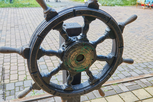 steering wheel of an old ship 