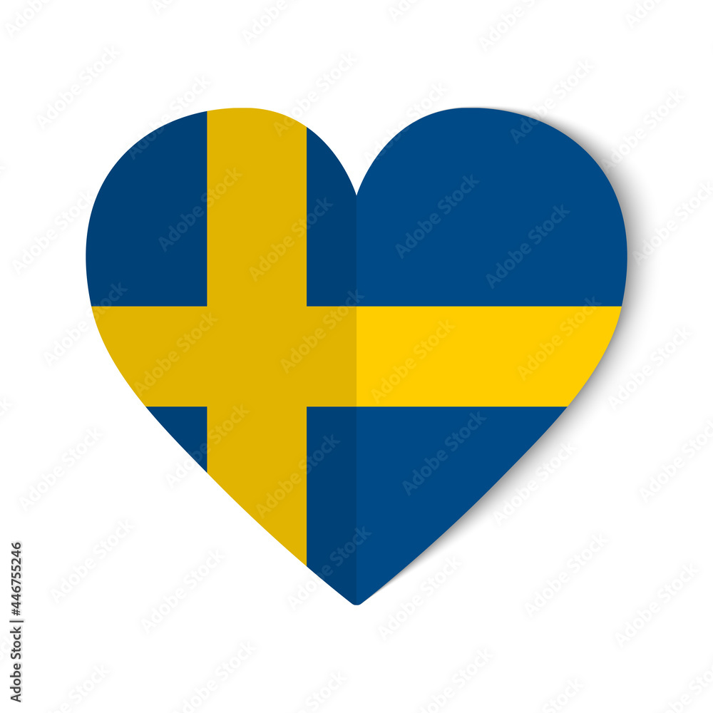 Sweden flag with origami style on heart background Sweden flag with origami style on heart background