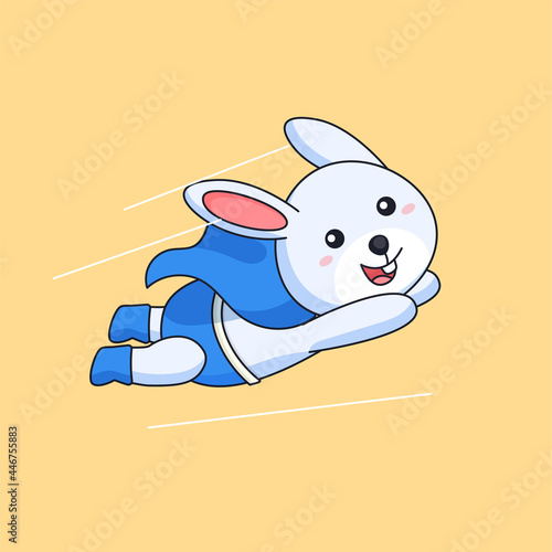 Flying rabbit super hero wearing costume and cloak animal mascot cartoon vector illustration
