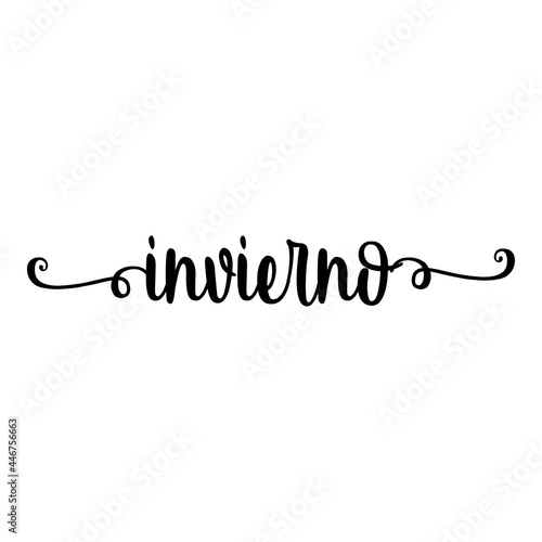 Banner con texto manuscrito invierno en español escrito a mano con florituras en color negro