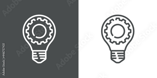 Logotipo de bombilla con engranaje con lineas en fondo gris y fondo blanco
