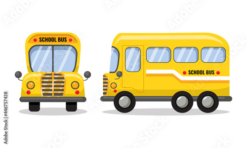 School bus side and front view. Flat vector cartoon design