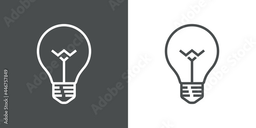 Logotipo con bombilla con lineas en fondo gris y fondo blanco