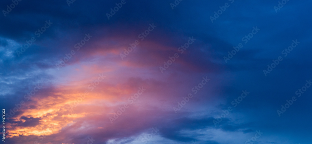 Beautiful epic dark blue sunset sky. Wide photo