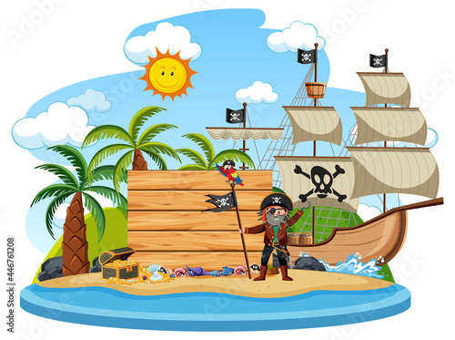Pirate island with an empty banner isolated on white background