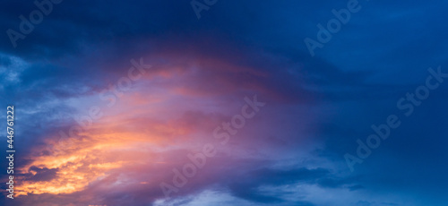 Beautiful epic dark blue sunset sky. Wide photo © Dmitrii