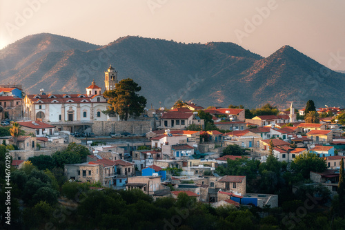 Beautiful view over Lefkara Village and Troodos Mountains at the background in Larnaca district, Cyprus