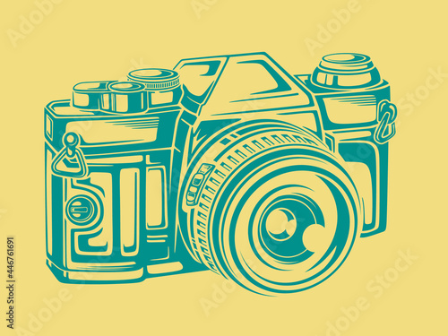 Vector sketch art of Vintage Camera with super detail in retro color style