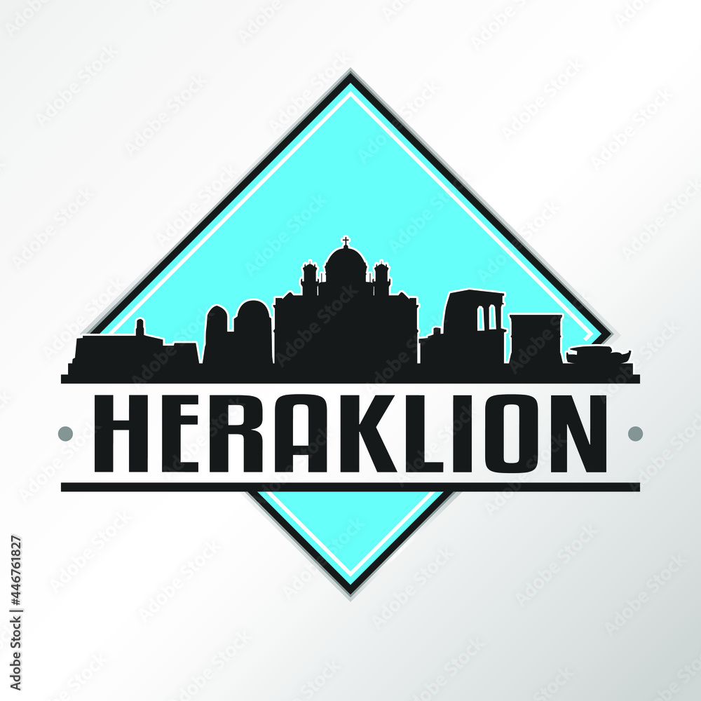Heraklion, Greece Skyline Logo. Adventure Landscape Design Vector Illustration.