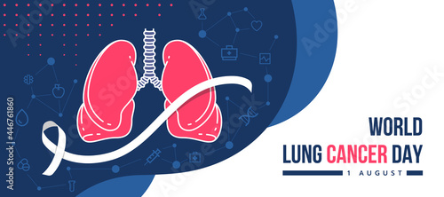 world lung cancer day - white ribbon on abstract modern line human lung sign and icon medical are connect link on blue white background vector design