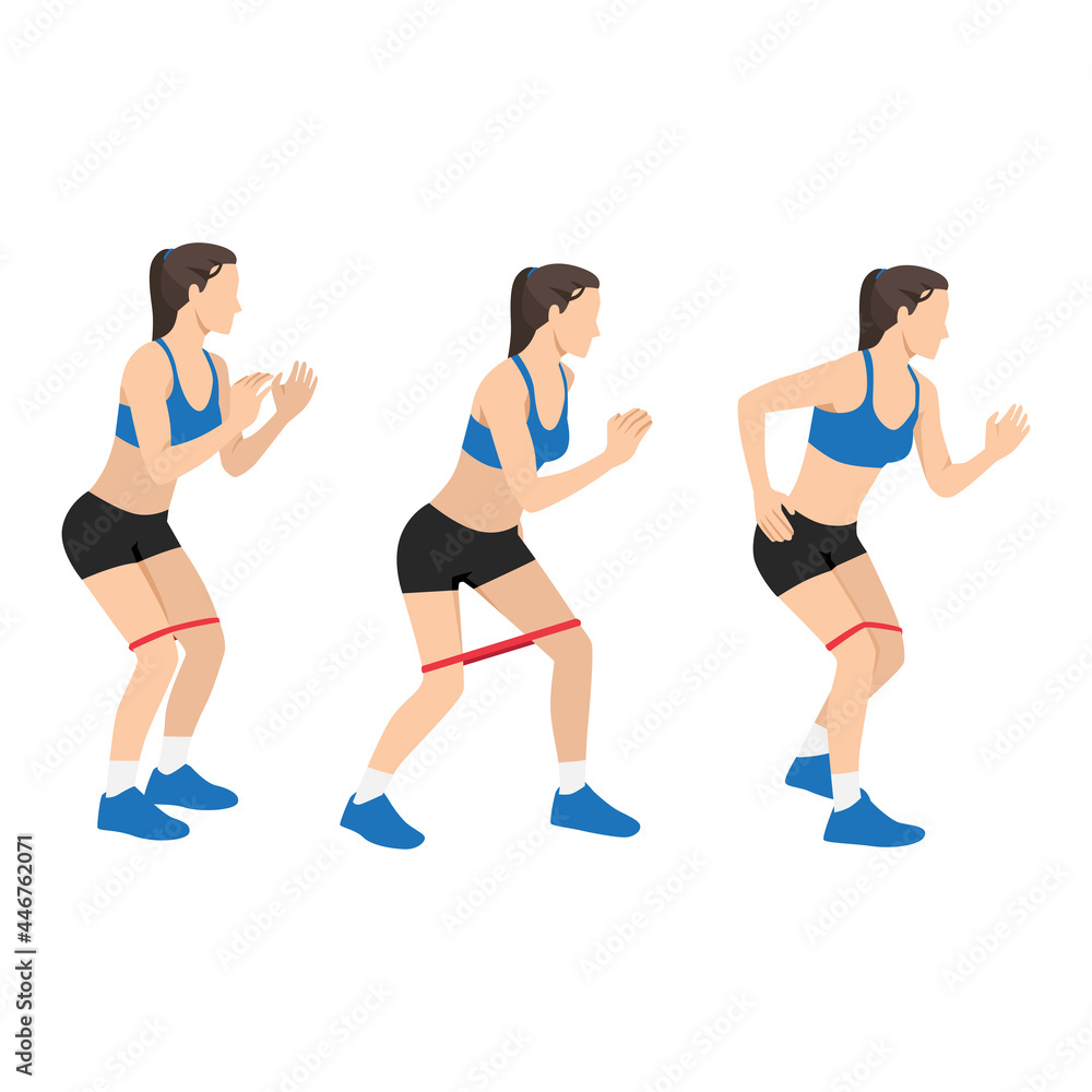 Woman doing Banded walks exercise. flat vector illustration isolated on white background Woman doing Banded walks exercise. flat vector illustration isolated on white background