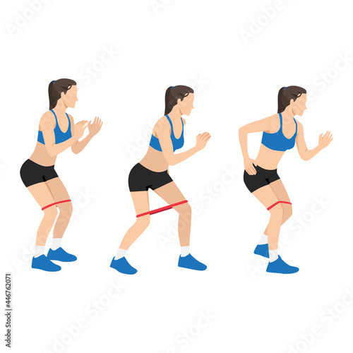 Woman doing Banded walks exercise. flat vector illustration isolated on white background