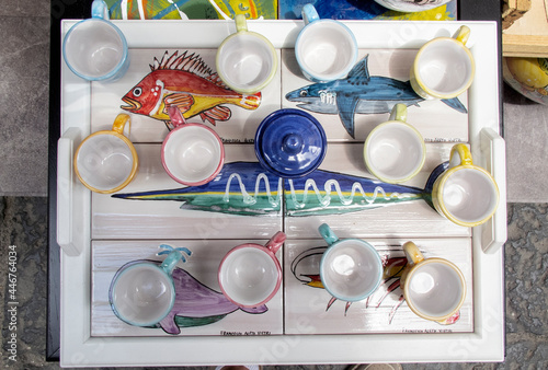 Handcrafted ceramics of many colors in a workshop in Vietri sul Mare (Salerno, Italy)