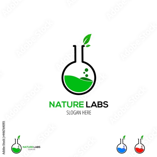 Vector nature labs logo, potion bottle and leaf graphic design element.modern logo