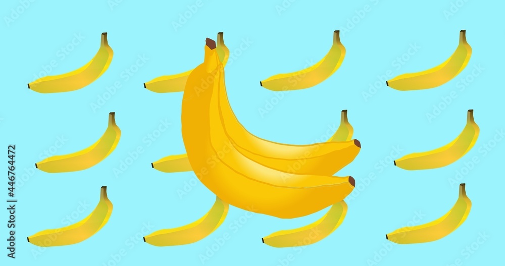 Composition of multiple bananas on blue background