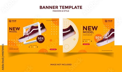 Social Media banner template post for fashion, shop and store, orange background color 