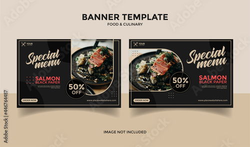 Social Media banner template post for food, restaurant and culinary, black background color 