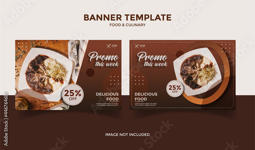 Social Media banner template post for food, restaurant and culinary, brown  background color 