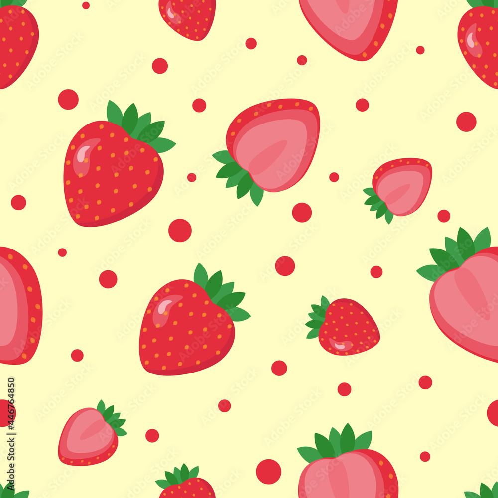 This is a seamless pattern of strawberry on a yellow background. This is a seamless pattern of strawberry on a yellow background.
