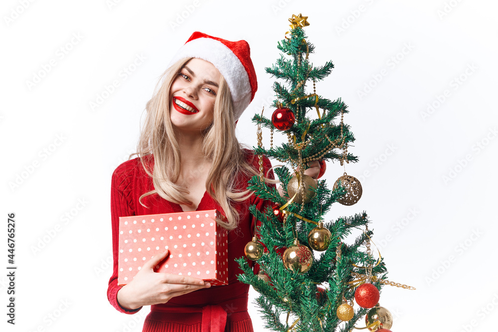smiling woman in santa hat holiday emotions gift christmas smiling woman in santa hat holiday emotions gift christmas