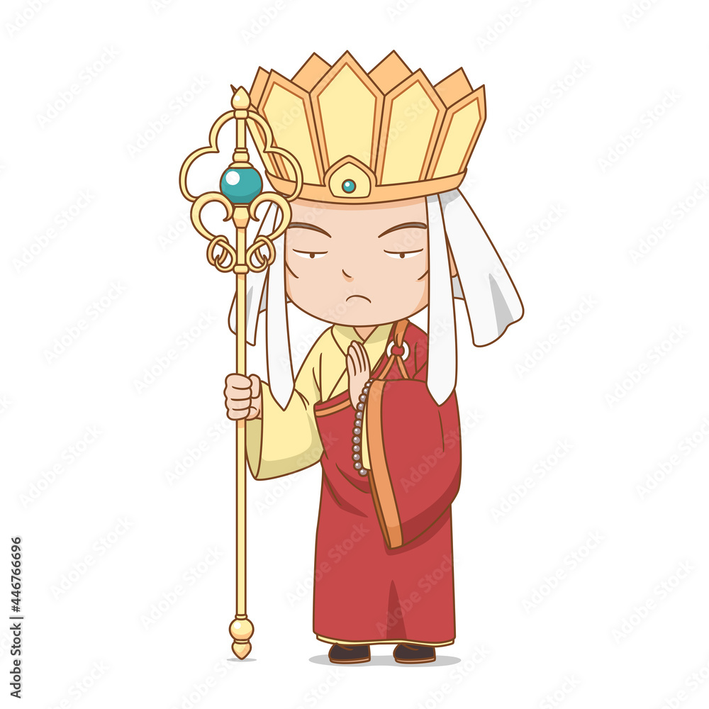 Cartoon character of Chinese Buddhist monk, Tang Sanzang in the novel  Journey to the west. Stock Vector | Adobe Stock