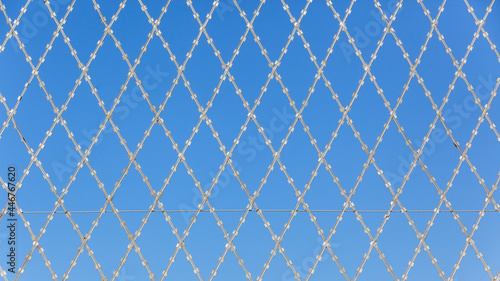 Razor Wire Security Fence Close Up Detail Blue Sky