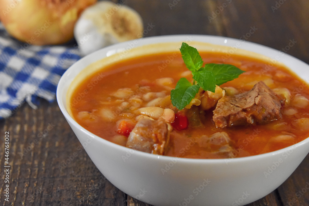 White beans with beef background White beans with beef background