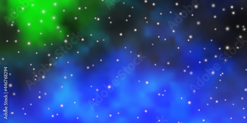 Dark Blue, Green vector background with colorful stars.