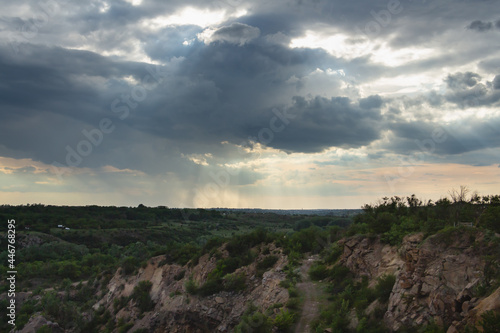 rocky landscape and beautiful sky before a thunderstorm