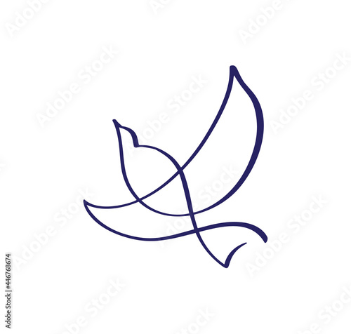 Continuous one line drawing bird. Flying pigeon logo. Black and white vector illustration icon. Concept for logo, card, banner, poster, flyer