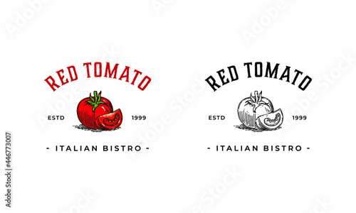 vintage style tomato vector for bistro, cafe, restaurant, lounge, bar. Hand drawn or sketching minimalism style vector illustration.