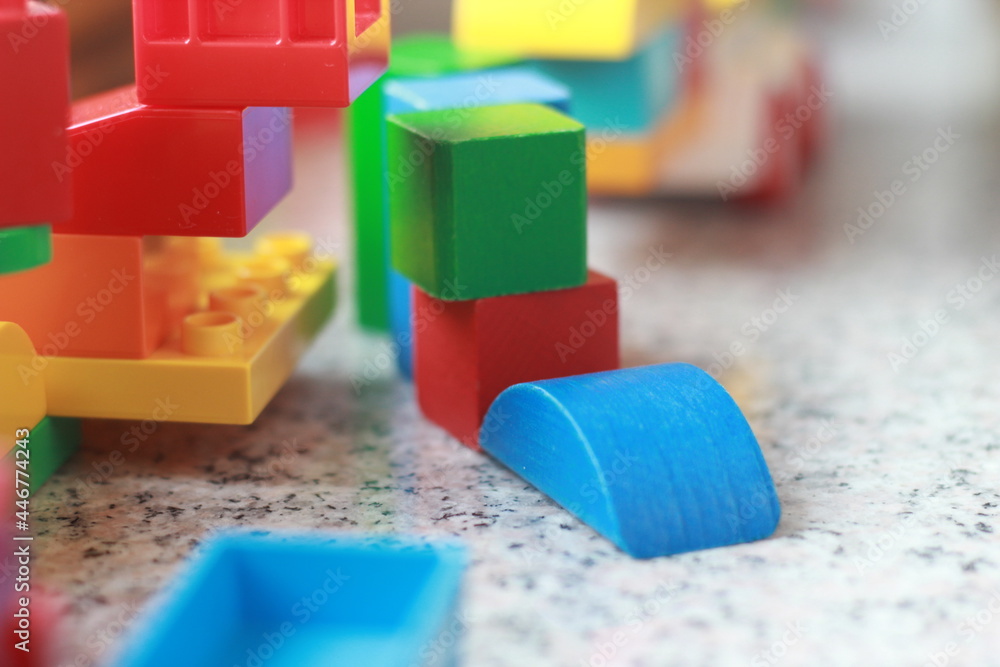 Wooden cubes on a desk, for kids to play with. Eco cubes. Wooden cubes on a desk, for kids to play with. Eco cubes.