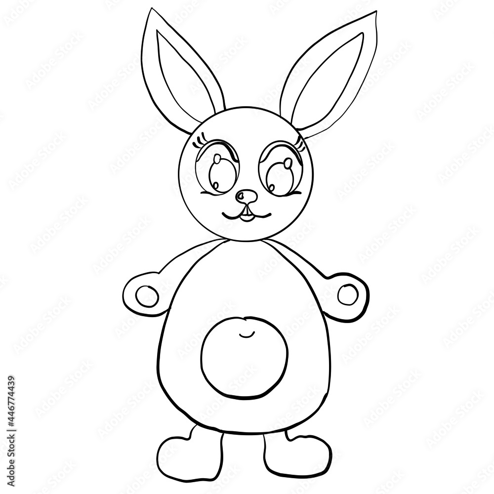 Obraz premium coloring book, hare, gray hare with green eyes and a smile, coloring book for children, easy to print and color