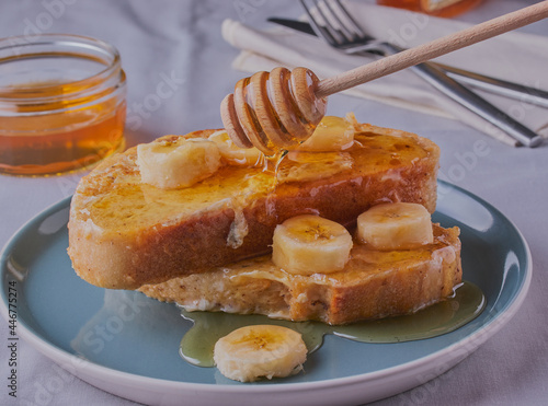 French toast with banana and honey.