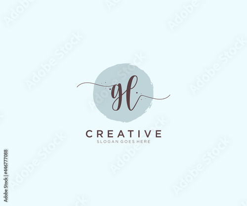 initial GL Feminine logo beauty monogram and elegant logo design, handwriting logo of initial signature, wedding, fashion, floral and botanical with creative template.