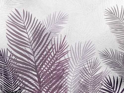 Tropical leaves. Background with palm leaves. Photo wallpapers for the room.Palm branches. The background is in the grunge style.