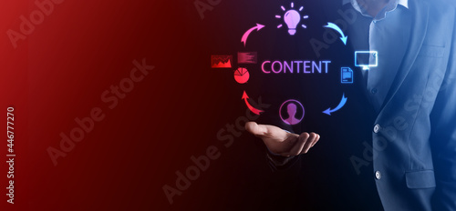 Content marketing cycle - creating, publishing, distributing content for a targeted audience online and analysis.