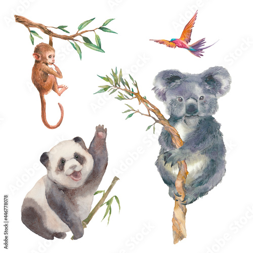 Canvas Print Watercolor cartoon animals set