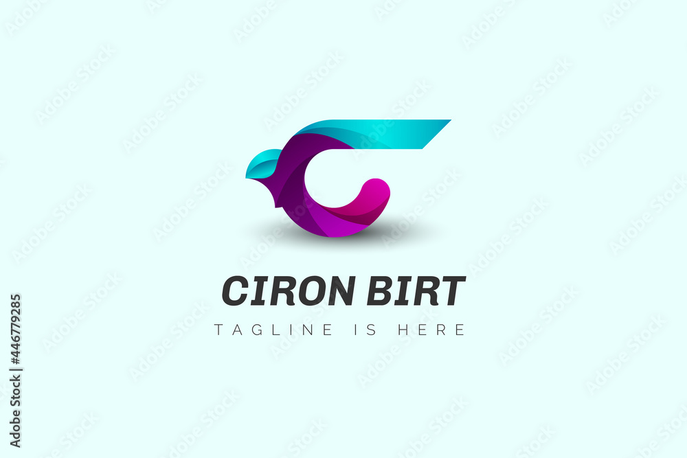 3D logo design letter C bird, gradient icon eagle. 3D logo design letter C bird, gradient icon eagle.