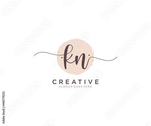 initial KN Feminine logo beauty monogram and elegant logo design, handwriting logo of initial signature, wedding, fashion, floral and botanical with creative template.