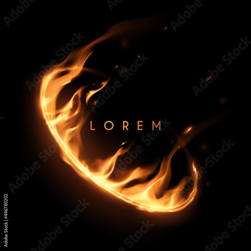 Light ring with fire flames effect on black background