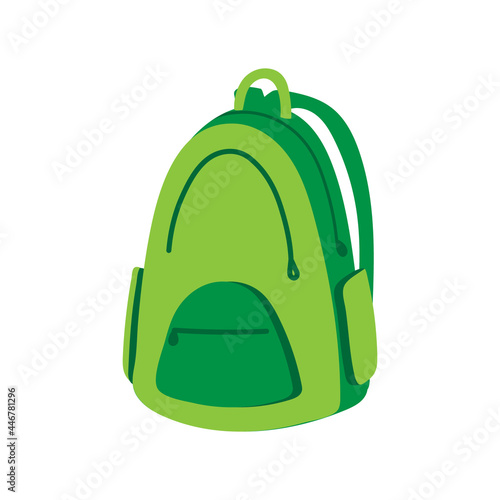 Green school backpack isolated on a white background. Simple vector flat illustration