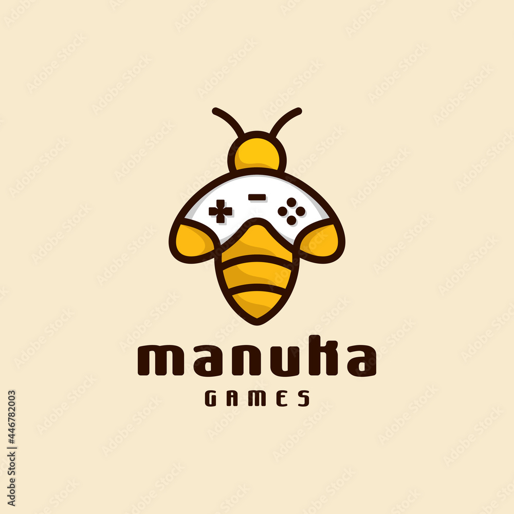 Obraz premium Abstract Bee Honey and gamepad games for gaming team character funny logo design illustrations 