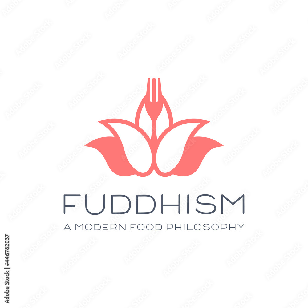 Lotus flower and fork for asian restaurant logo design creative minimalist 